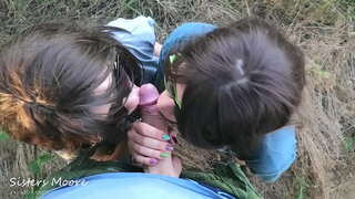 Exterior Boquete, Gozada na boca, Porra beijando - eu estou compartilhando o meu Marido com meu StepSis, chupar o pau do marido - POV 3some bj Irmãs Moore